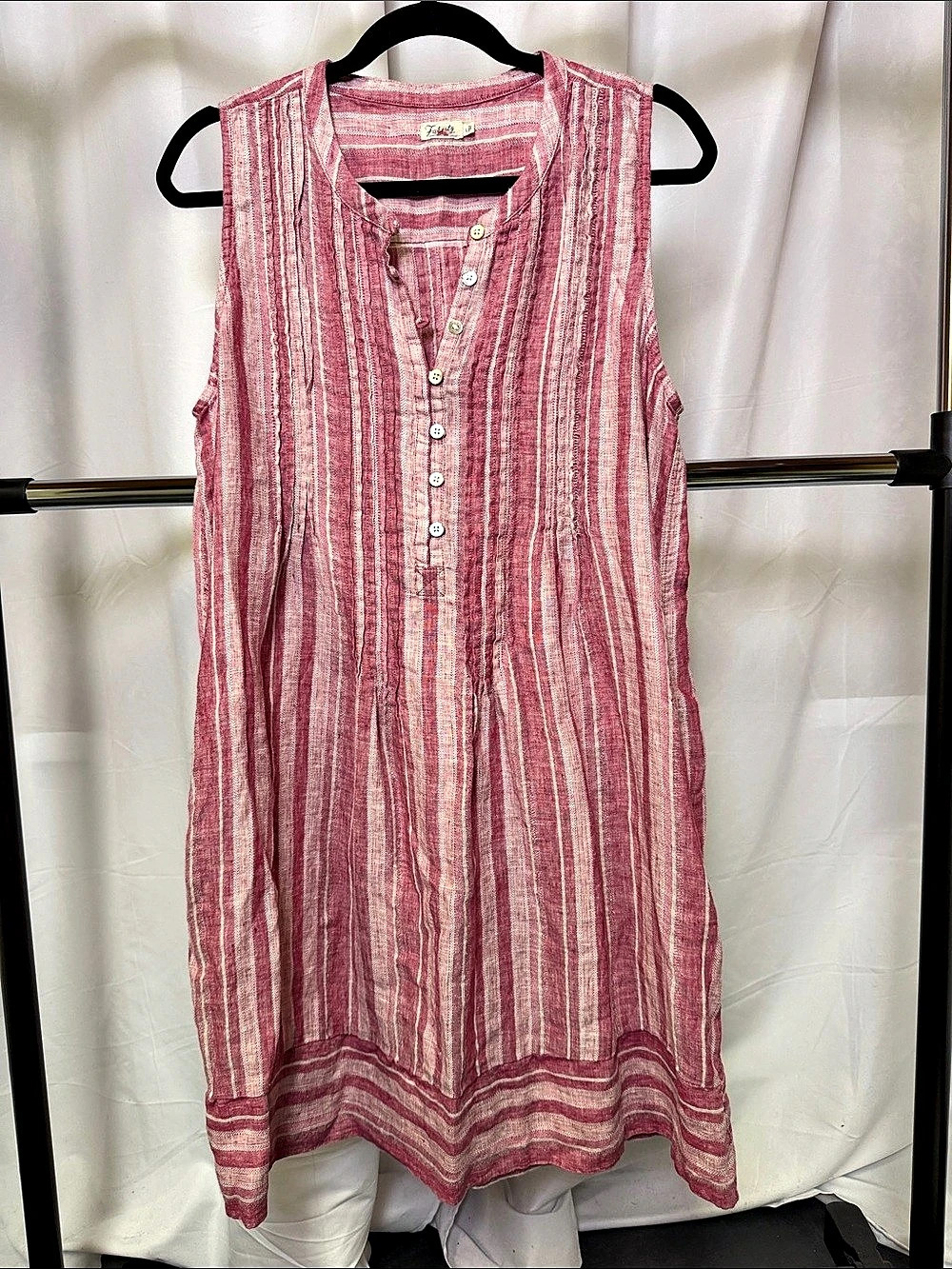 Faherty womens Isha Stripe Sleeveless Linen Blend Dress Tunic Pink & White large